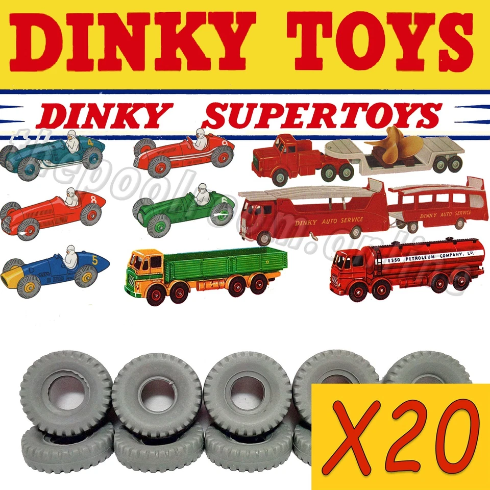 DINKY TOYS - 20mm Diameter, Grey, BLOCK Tread - X 20 TYRES - image 1 of 1