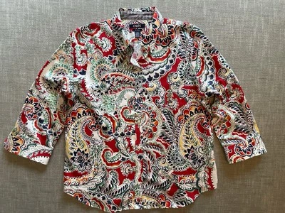 Camisa para mujer Chaps Petite grande roja azul amarilla cachemira manga 3/4 sin hierro Foto 1 de 4