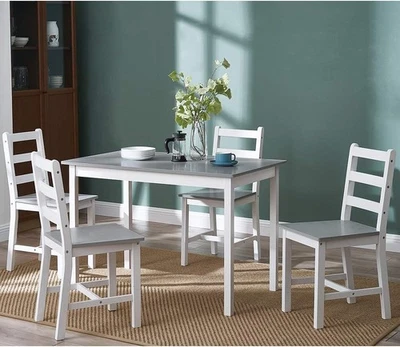 Solid Pine Dining Table Set 4 Chairs Grey White | Durable Kitchen Furniture - Image 1 of 4