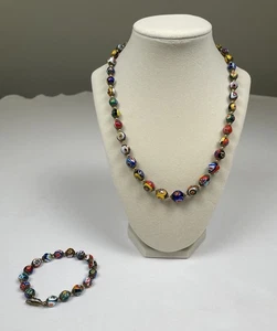 Vintage Venetian Murano Millefiori Hand Knotted Capped Glass Bead Necklace - Picture 1 of 9