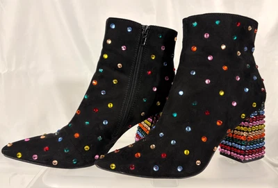 Betsey Johnson Boots 8.5 Black KAYDENCE Jeweled Block Ankle Y2K Bling PARTY EUC - Image 1 of 4
