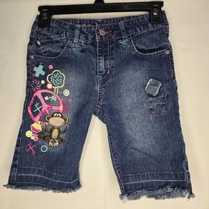 Y2K Bobby Jack Angel Monkey Embroidered Peace Denim Jean Shorts Girls Sz. 10 - Picture 1 of 11