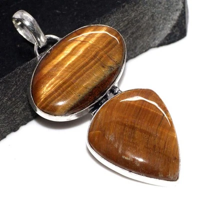 Long Tiger Eye 925 Silver Plated Handmade Pendant 2.3" Superb Jewelry GW - Image 1 of 3