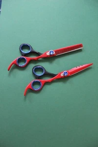 Modellierschere Friseurschere Set im Etui rot schwarz 18 cm - Bild 1 von 11