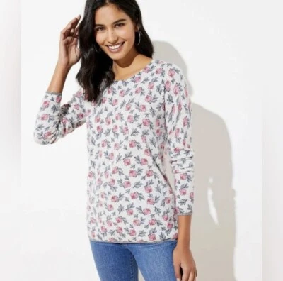 Suéter Loft Floral Punta Manga Larga Cuello Redondo Rosa Talla Pequeña Foto 1 de 4