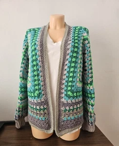 Handmade Handcrafted Crochet Granny Hexagon Cardigan Jacket Sweater - Picture 1 of 9