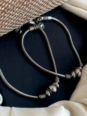 Silver Look Alike Oxidized Anklets - Image 1 of 2