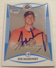 JOE MAHONEY signed ORIOLES MARLINS 2008 Bowman Chrome baseball card AUTO #BCP183