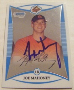 JOE MAHONEY signed ORIOLES MARLINS 2008 Bowman Chrome baseball card AUTO #BCP183