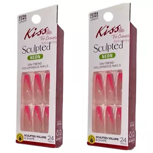 Kiss Sculpted Neon Pink Or Purple Extra Long Length Glue-On Nails Your Choice! - Picture 1 of 10