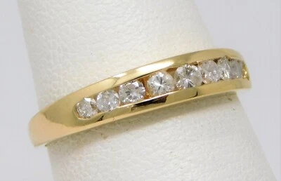 14 kt Gold Graduated 9 Stone Diamond Half Band Wedding Ring Size 6 1/2 B4252 - Image 1 of 4
