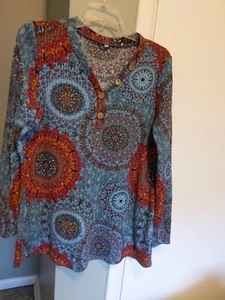 Women's M Knit Blouse Tunic Long Sleeve V-neck Waffle Y2K Lagenlook Colorful - Picture 1 of 7