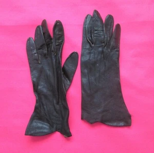 1930s vintage art deco scallop gauntlet black leather gloves size 6 small - Picture 1 of 9