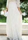 Women's Lace Double Layer Straight Pleated Long Maxi Elastic Waist Skirt MOON