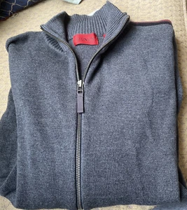 Reunion Men's Grey Cotton Shirt Jacket Size M with Black/Red Stripe Full Zip - Picture 1 of 7