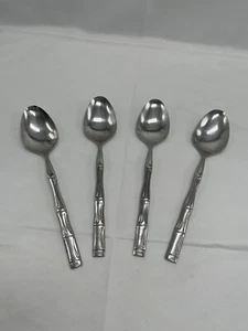 Flatware BARCLAY GENEVE Mid Century BAMBOO Stainless Flatware 4 Teaspoons - Picture 1 of 6