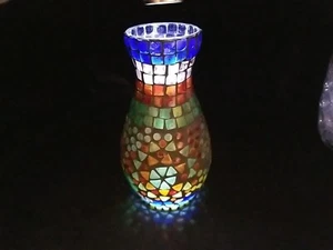 Hurricane Mosaic Glass Tile Vase Flower Candle Holder Multicolored - Picture 1 of 10