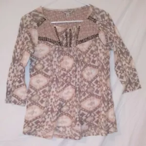 Lucky Brand Lucky Brand Top Knit Blouse Multicolor 3/4 Sleeve Hi Low Bead Detail - Picture 1 of 5
