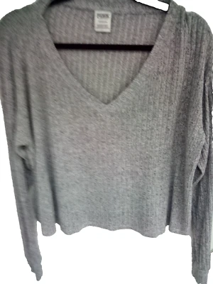 Rosa Victoria Secret Activo Gris Acanalado Manga Larga Cuello en V Recortado Atlético Sma Foto 1 de 4