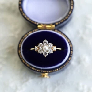 Anillo solitario moissanita oro 14k perla blanca banda promesa joyería cultivada - Imagen 1 de 12