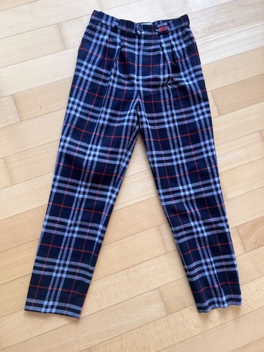 PANTALONI DA RAGAZZO BURBERRYS PANTALONI DA RAGAZZO DESIGNER BRITANNICO MIX LANA A SCACCHI BLU NAVY 152 cm