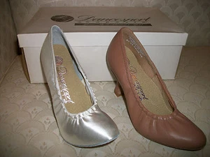 Capezio Ballroom Dance Shoes White Satin or Tan Leather Court BR04E New In Box - Picture 1 of 6