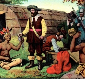 Peter Minuet Indians Purchase Manhattan Island New Netherland Vintage Postcard - Imagen 1 de 5