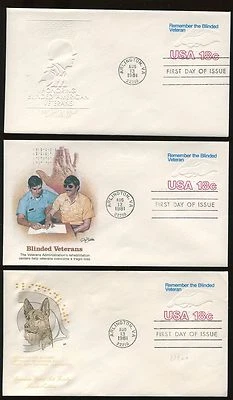 #U600 18c Blinded Vets Stamped Envelope FDC Lot of 5 Different Cachets  FD4411 - Image 1 of 4