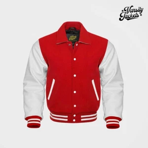 Roter Körper weiße Ärmel Pro Varsity Jacke Letterman Baseball College Bomber - Bild 1 von 5