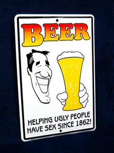 BEER HELPING UGLY -*US MADE*- Embossed Sign - Man Cave Garage Bar Pub Wall Decor - Picture 1 of 9