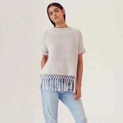 Suéter de manga corta tejido gris flecos peggy para mujer Current Elliott talla 6 Foto 1 de 4