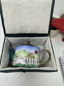 KELVIN CHEN Enamel Copper Handpainted Mini Teapot - Running Bunny Rabbit - Picture 1 of 13