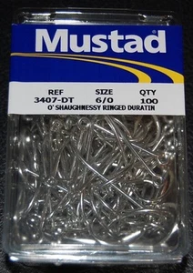 100 Mustad 3407DT Size 6/0 Saltwater Big Game Duratin J Hooks 3407DT-60 - Picture 1 of 2