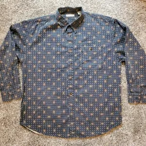 Vintage Bugle Boy Co. Mens XXL Geometric AOP Print, L/S 90s Button-up Blue Shirt - Picture 1 of 13