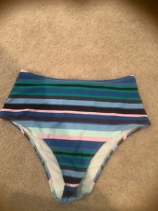 Aerie Damen hohe Taille Bikinihose große mehrfarbige Streifen neu mit Etikett - Bild 1 von 1