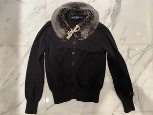 Lili Gaufrette Designer Black Faux Fur Collar Long Sleeve Cardigan Sweater 5Y - Picture 1 of 10