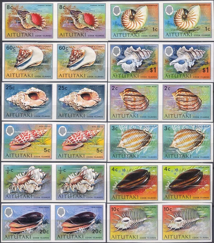 Aitutaki 1974 Sea Shells/Marine/Nature/Wildlife 12v set IMPERFORATE PAIRS s3312d - Image 1 of 1