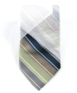 Cravatta uomo Calvin Klein verde beige blu 100% seta a righe 58" x 3,5" - Foto 1 di 6