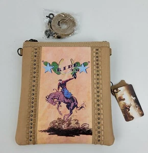 Montana West 100% Leather Rodeo Cowboy Western "Ride Em" Crossbody Handbag Purse - Picture 1 of 5