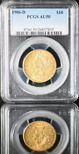 1906 D $10 Ten Dollar ~ Liberty Head Gold Eagle ~ PCGS AU50 - Picture 1 of 4