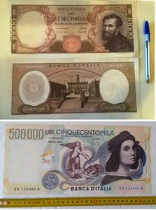 2 copie Giganti delle 10.000 lire di Michelangelo + 500.000 Raffaello - Foto 1 di 1