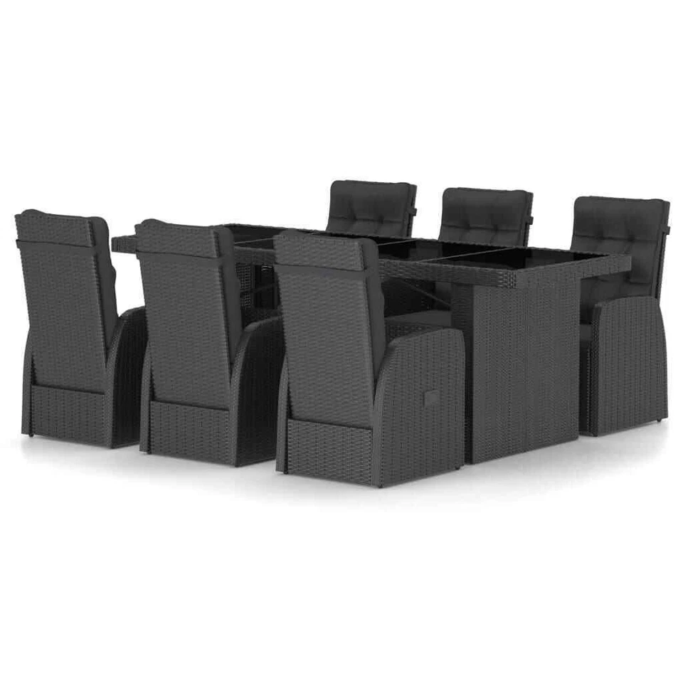 vidaXL Polyrattan Garten-Essgruppe mit Auflagen - Schwarz, 7-tlg. (3059347)