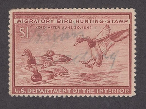 US Sc RW13 used 1946 $1 Red Head Ducks, Duck Stamp sound & F-VF - Picture 1 of 1