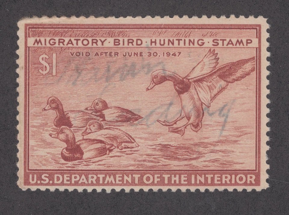 US Sc RW13 used 1946 $1 Red Head Ducks, Duck Stamp sound & F-VF - Image 1 of 1