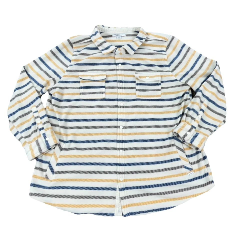 O'neill Chaqueta Camisa Mujer XXL 2XL Blanco Azul Rayas Fleece Sin Forro Shacket Foto 1 de 4