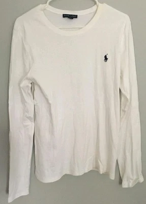 Ralph Lauren Shirt Womens XL White Long Sleeve Crewneck Cotton Pony Logo Tee - Image 1 of 4