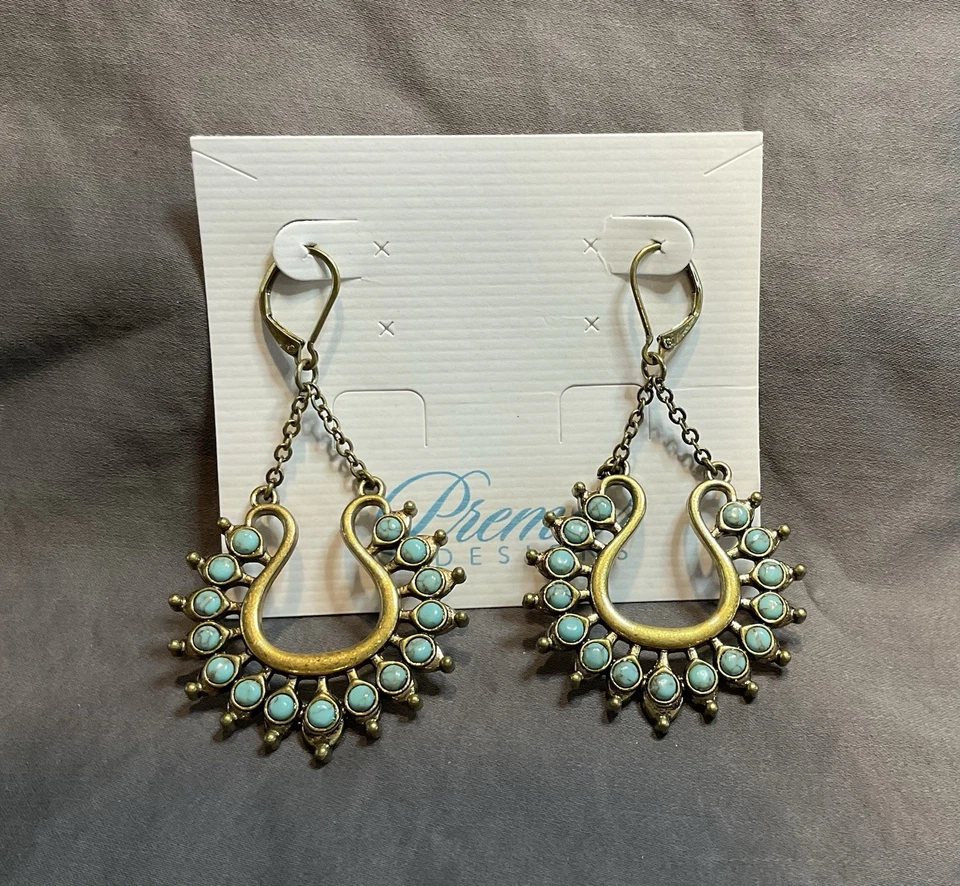 Pendientes colgantes Premier Designs tono dorado y turquesa #1472 nuevos con etiquetas Foto 1 de 4