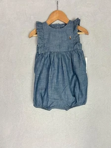 Ralph Lauren, Baby Mädchen Jeansblau Druckknopf Strampler, Größe 9 Monate - Neu - Bild 1 von 8
