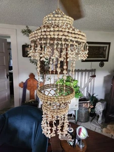 Vintage Seashell Chandelier Plant Hanger 25 Long" x 10" wide Plant space 7.5" - Picture 1 of 16