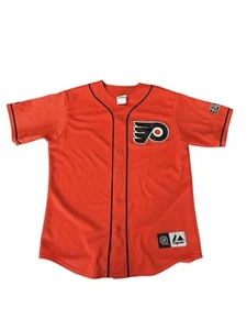 Vintage NHL Philadelphia Flyers Majestic Baseball Jersey Size M Orange - Picture 1 of 5